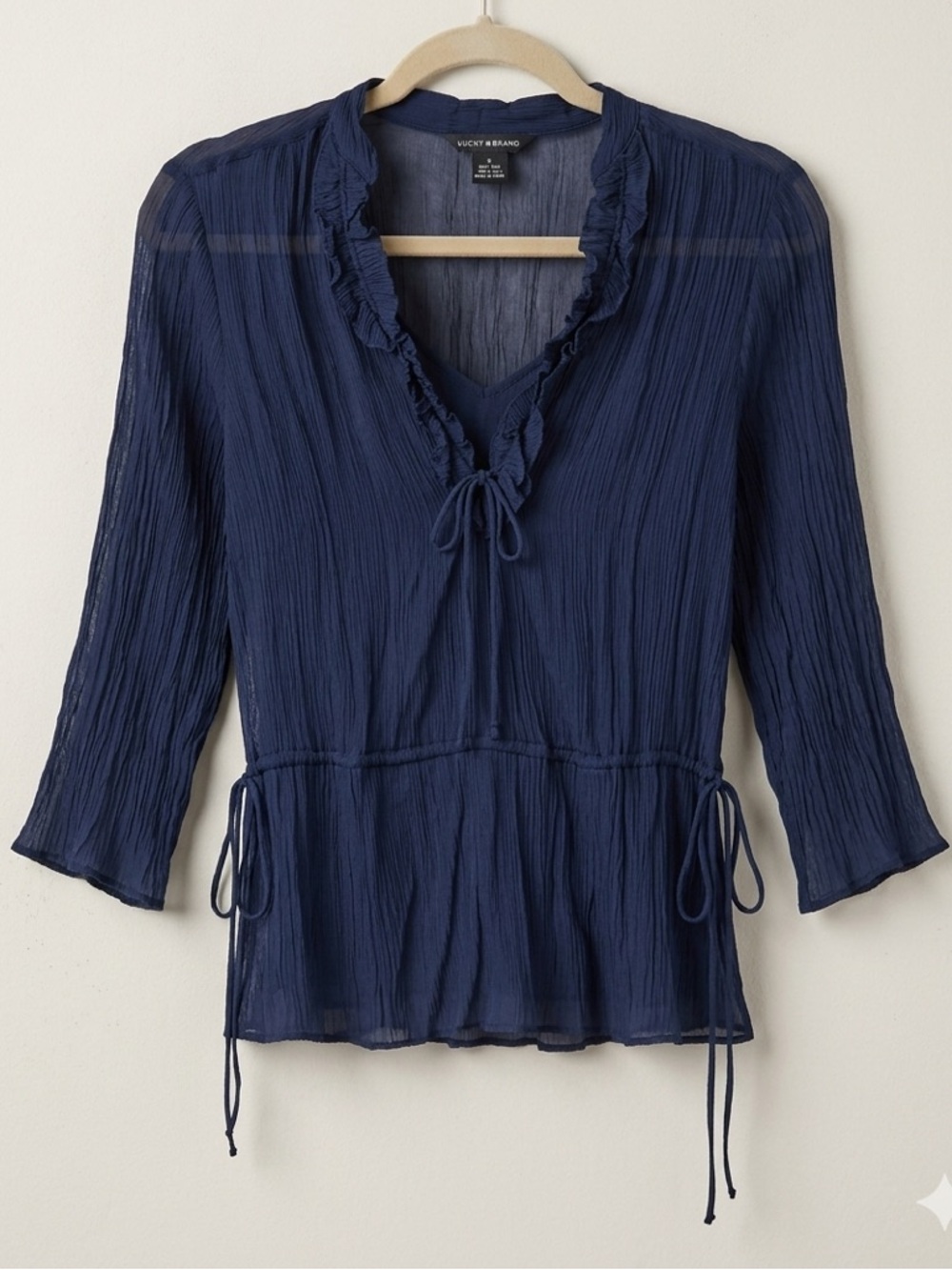 Lucky Brand Navy Blue 100% Silk Shirt Women’s Size Small